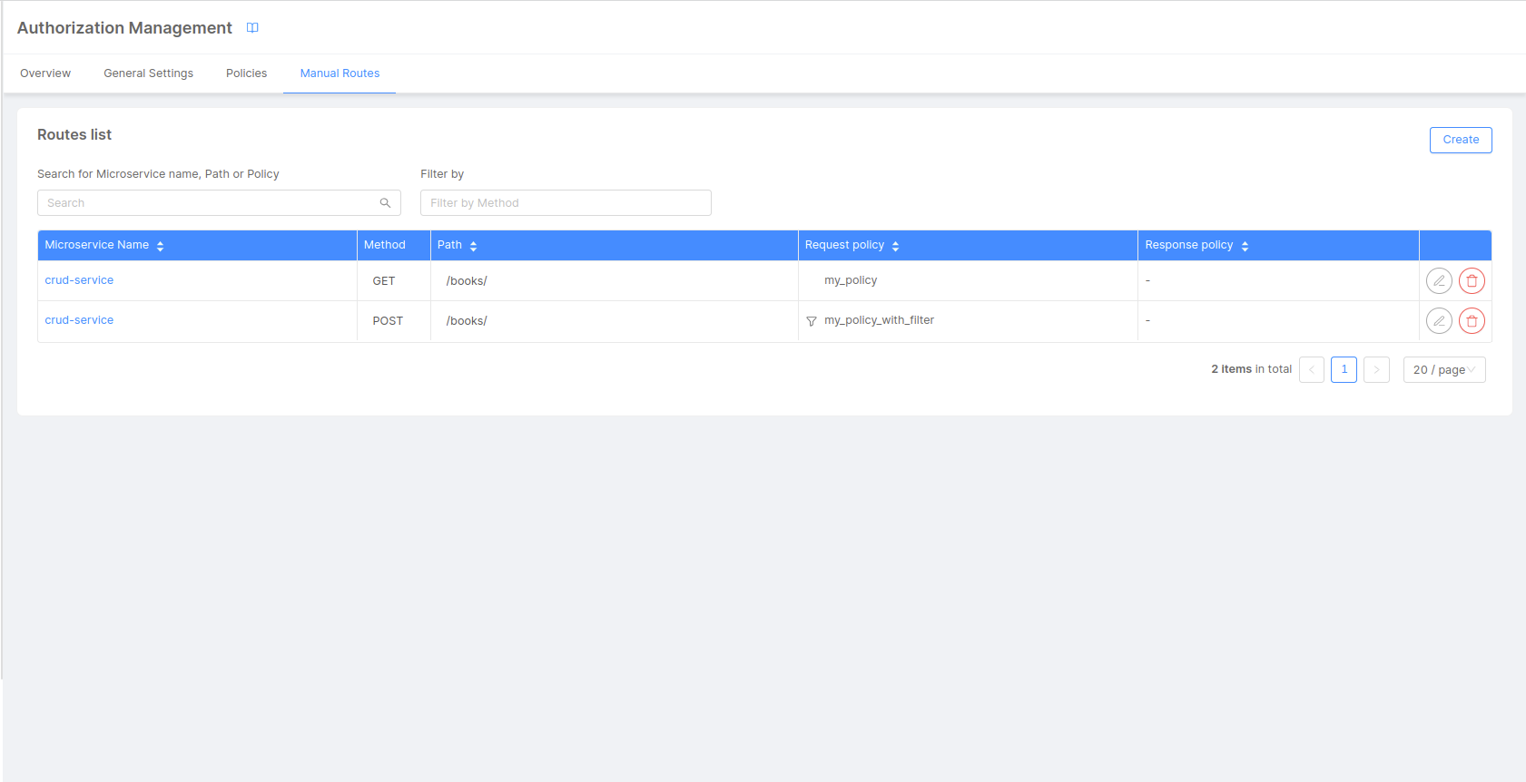 Manual Routes tab