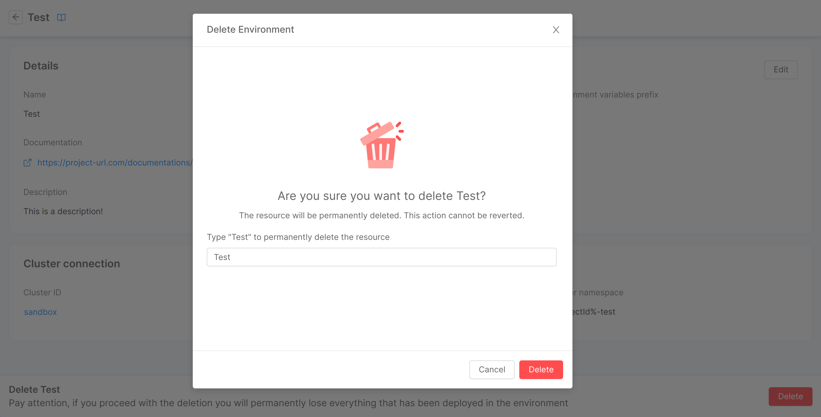 delete environment