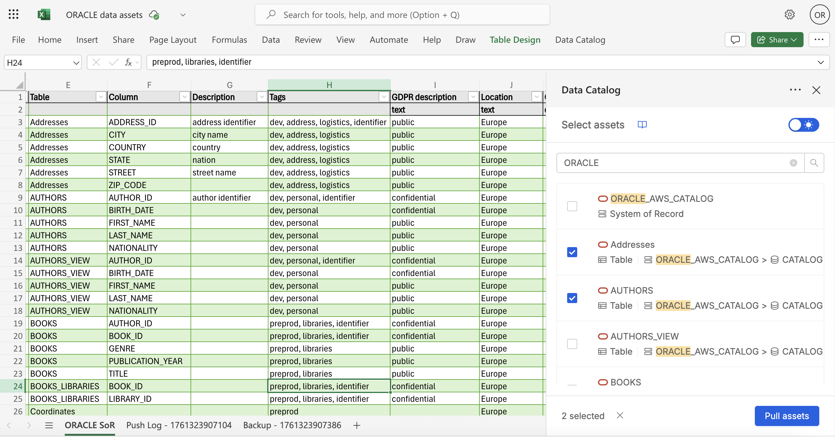 Pull Assets Page